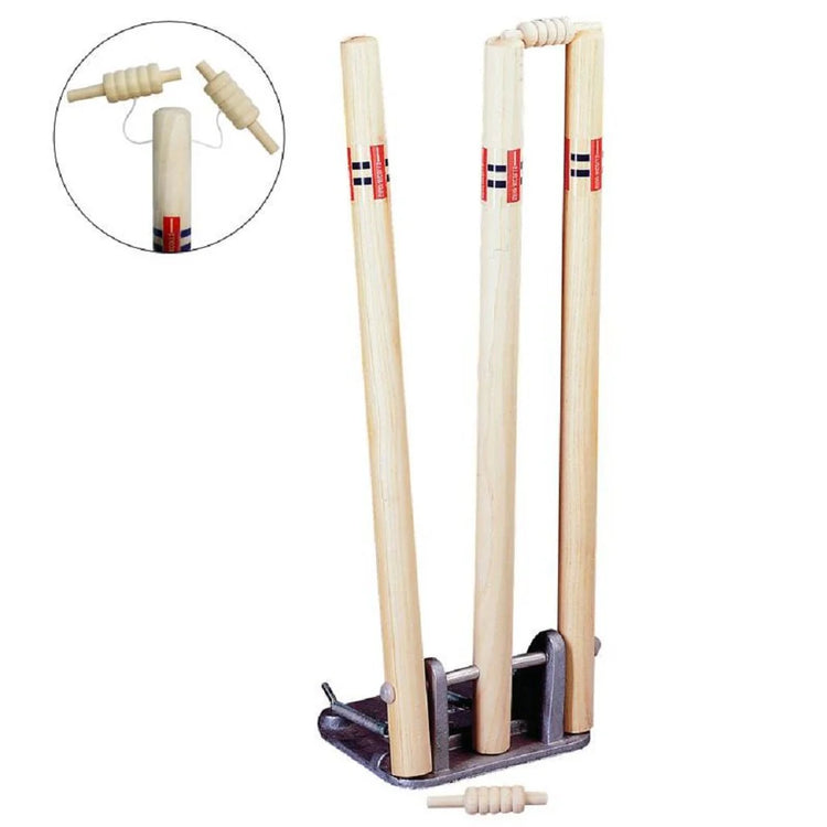 GRAY-NICOLLS WOODEN SPRING RETURN STUMPS W STRING BAILS