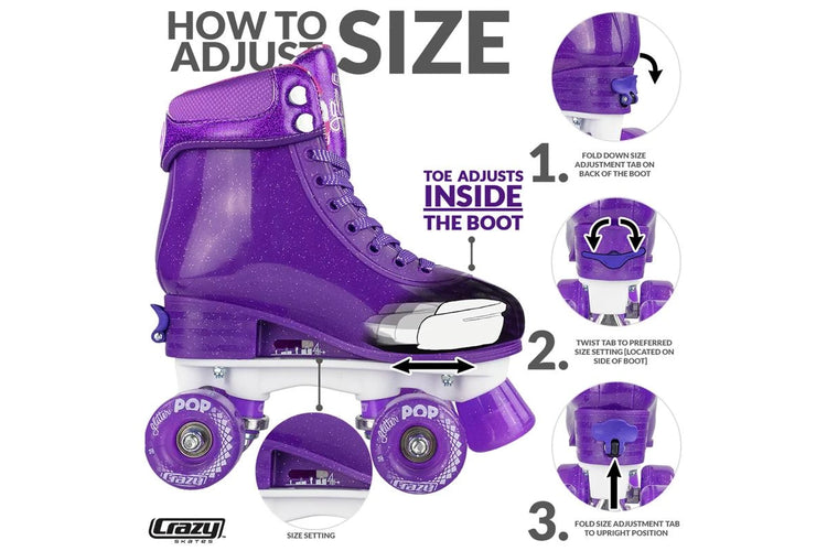 CRAZY SKATES |Glitter Pop Size Adjustable Rollerskates