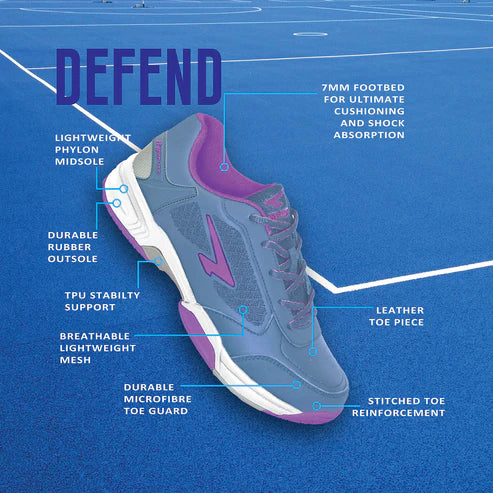 SFIDA Defend Ladies Netball Shoes Steel/Purple