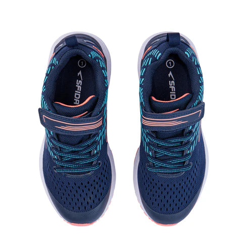 SFIDA Monsoon Girls Velcro Running Shoe Navy/Mint/Coral
