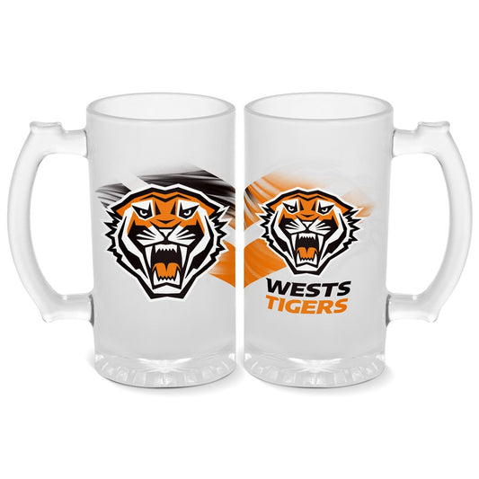 TIGERS STEIN FROSTED GLASS